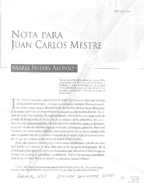 Nota para Juan Carlos Mestre