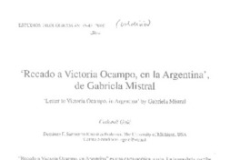 "Recado a Victoria Ocampo, en la Argentina", de Gabriela Mistral