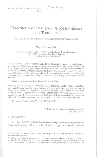 El territorio y el testigo en la poesía chilenas de la Transición