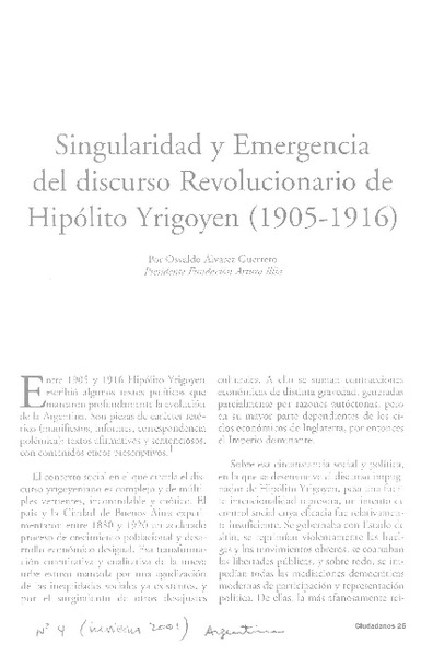 Singularidad y emergencia del discurso revolucionario de Hipólito Yrigoyen (1905-1916)