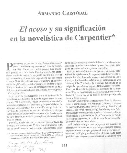 El Acoso y su significación en la novelística de Carpentier