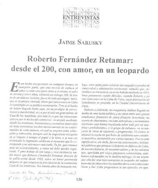 Roberto Fernández Retamar, desde el 200, con amor, en un leopardo