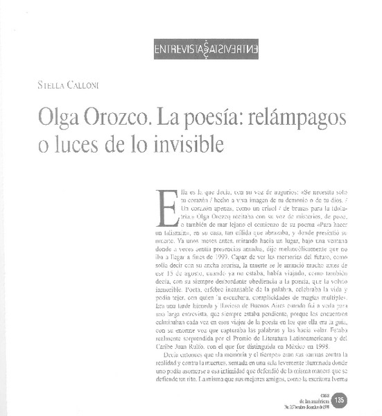 Olga Orozco, la poesía, relámpagos o luces de lo invisible