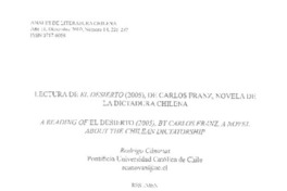 Lectura de El desierto (2005) de Carlos Franz, novela de la dictadura chilena