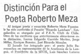 Distinción para el poeta Roberto Meza.