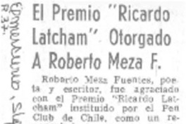 El premio "Ricardo Latcham" otorgado a Roberto Meza F.
