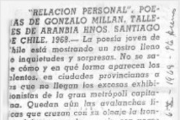 "Relación personal", poemas de Gonzalo Millán.