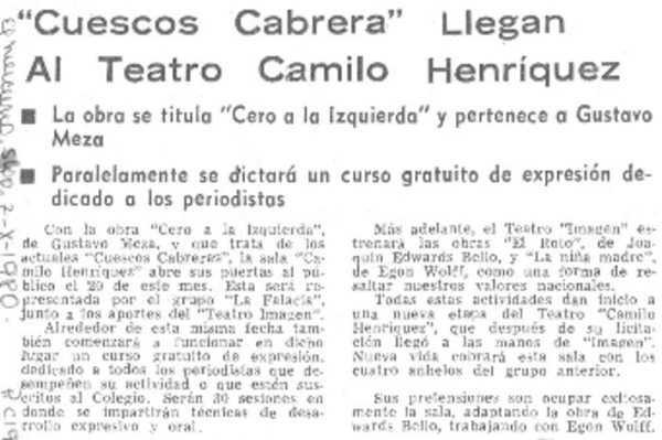 "Cuescos Cabrera" llegan al Teatro Camilo Henríquez.