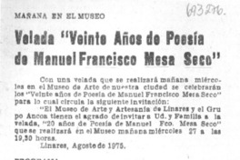 Velada "veinte años de poesía de Manuel Mesa Seco".