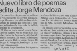 Nuevo libro de poemas edita Jorge Mendoza.