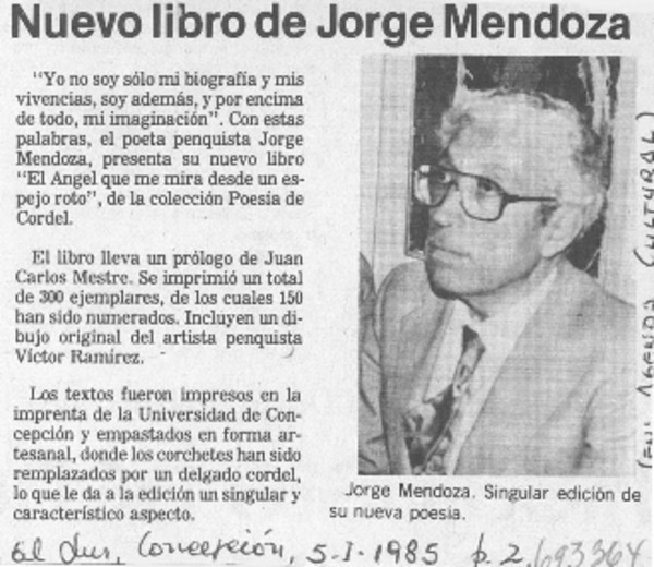 Nuevo libro de Jorge Mendoza.