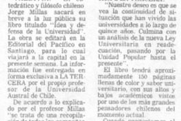 Libro sobre la universidad publicará J. Millas.