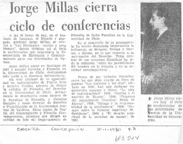 Jorge Millas cierra ciclo de conferencias.