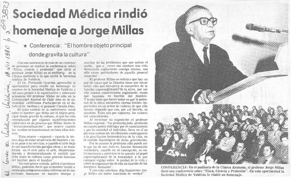 Sociedad médica rindió homenaje a Jorge Millas.