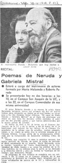 Poemas de Neruda y Gabriela Mistral.