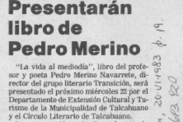 Presentarán libro de Pedro Merino.