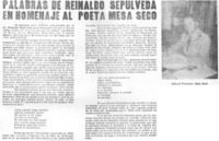 Palabras de Reinaldo Sepúlveda en homenaje al poeta Mesa Seco.