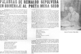 Palabras de Reinaldo Sepúlveda en homenaje al poeta Mesa Seco.