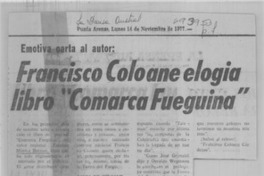 Francisco Coloane elogia libro "Comarca fueguina".