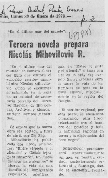 Tercera novela prepara Nicolás Mihovilovic.