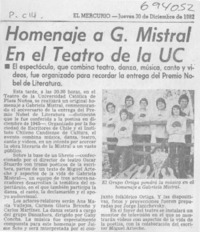 Homenaje a G. Mistral en el Teatro de la UC.