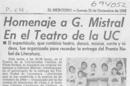 Homenaje a G. Mistral en el Teatro de la UC.