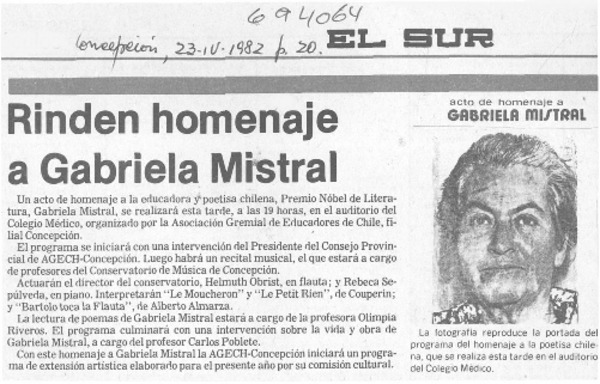 Rinden homenaje a Gabriela Mistral.