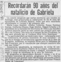 Recordarán 90 años del natalicio de Gabriela.