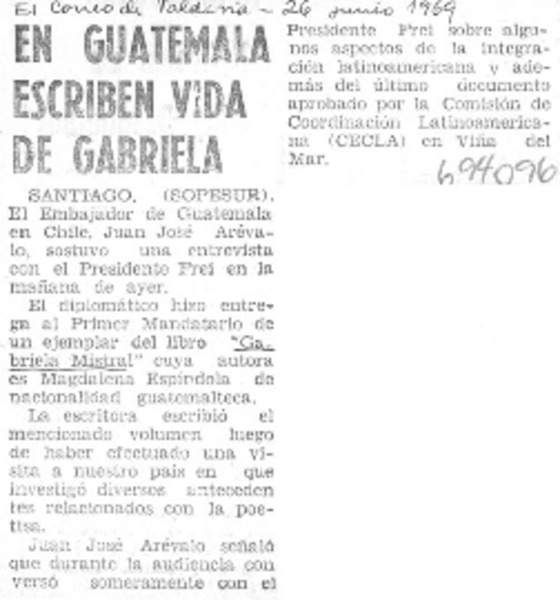 En Guatemala escriben vida de Gabriela.