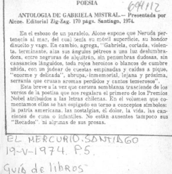 Antología de Gabriela Mistral.
