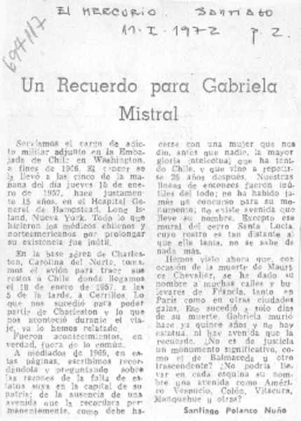 Un recuerdo para Gabriela Mistral