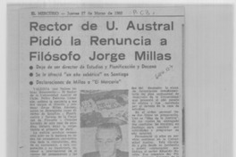 Rector de U. Austral pidió la renuncia a filósofo Jorge Millas