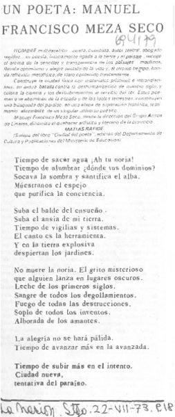 Un poeta: Manuel Francisco Meza Seco.