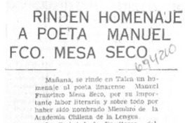 Rinden homenaje a poeta Manuel Fco. Mesa Seco.