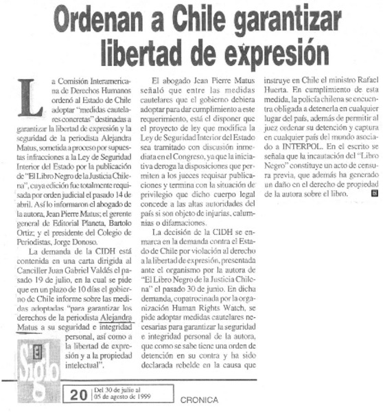 Ordenan a Chile a garantizar libertad de expresión.