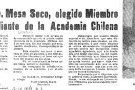Manuel Fco. Mesa Seco, elegido Miembro Correspondiente de la Academia Chilena.