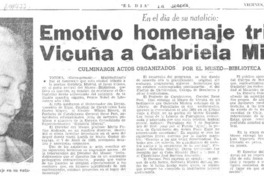 Emotivo homenaje tributó Vicuña a Gabriela Mistral.
