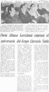 Poeta Alfonso Larrahona comenzó el aniversario del Grupo literario Ñuble