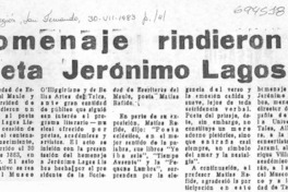 Homenaje rindieron a poeta Jerónimo Lagos L.