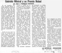 Gabriela Mistral y su premio nobel