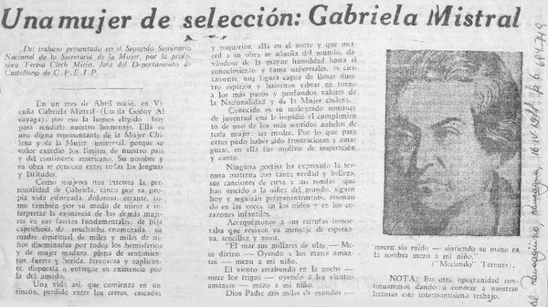 Una Mujer de selección: Gabriela Mistral.