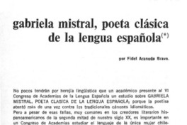 Gabriela Mistral, poeta clásica de la lengua española