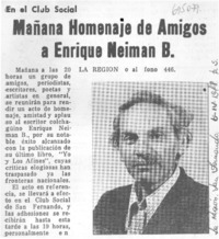 Mañana homenaje de amigos a Enrique Neiman B.