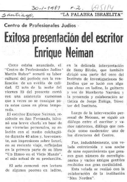 Exitosa presentación del escritor Enrique Neiman.