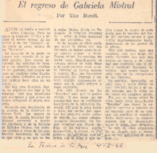 El regreso de Gabriela Mistral