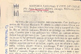 Historia natural y civil de Chile.