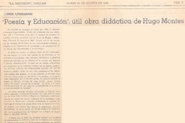 Poesía y educación", útil obra didáctica de Hugo Montes