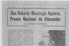 Don Roberto Munizaga Aguirre, Premio Nacional de Educación