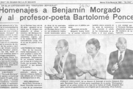 Homenajes a Benjamín Morgado y al profesor-poeta Bartolomé Ponce.