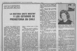 La doctora Grete Mostny y los estudios de prehistoria en Chile : [Entrevista]